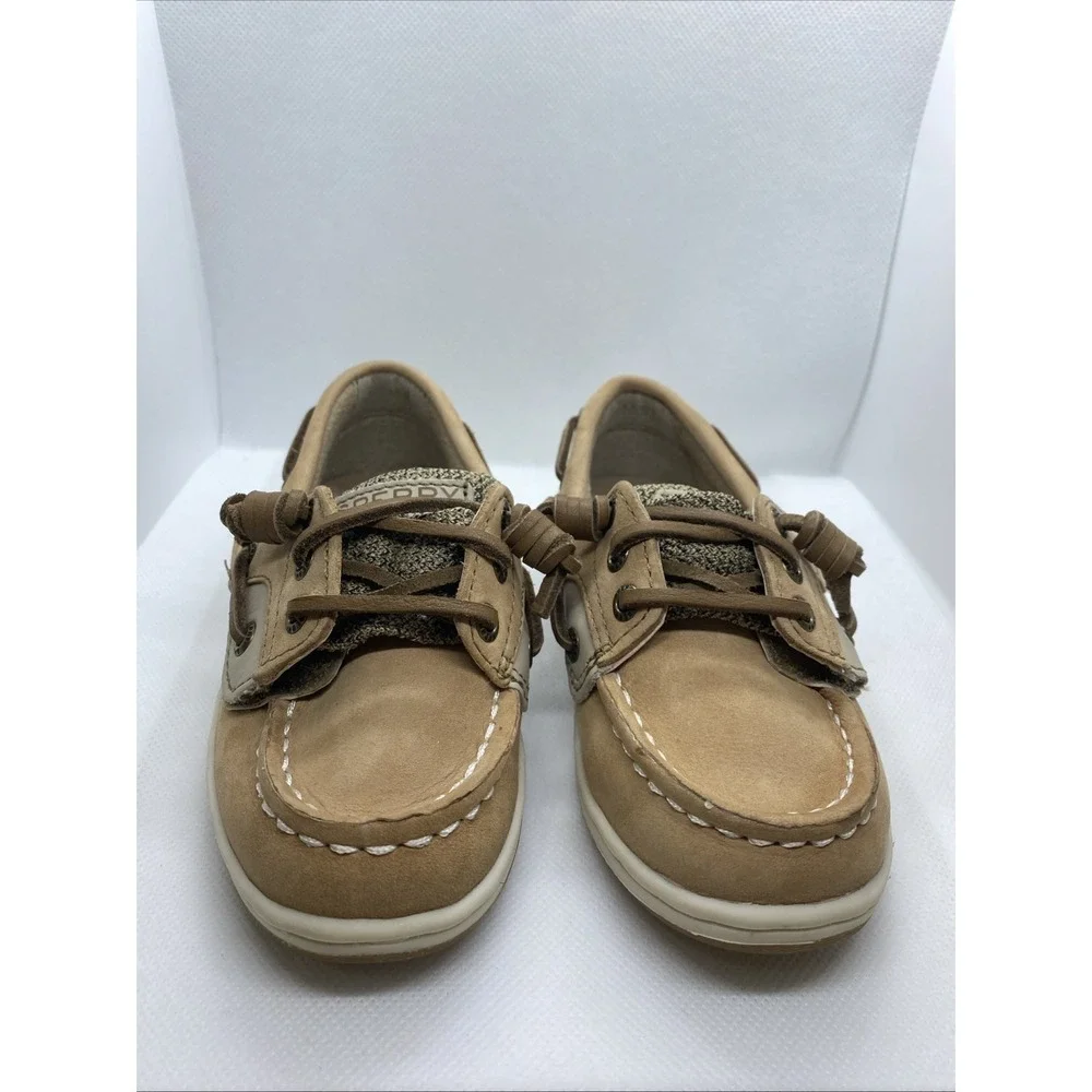 Sperry Top Sider Boat Shoes Girls Toddler Hook And Loop  8M Slip On Tan